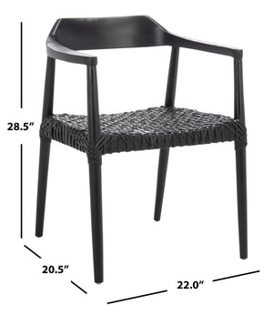 Munro Leather Woven Accent Chair Black (Sungkai Wood Frame) / Black (Leather Seat) Wood ACH1005B