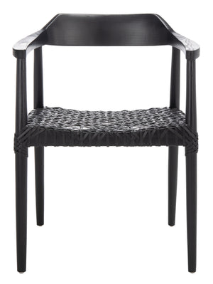 Munro Leather Woven Accent Chair Black (Sungkai Wood Frame) / Black (Leather Seat) Wood ACH1005B