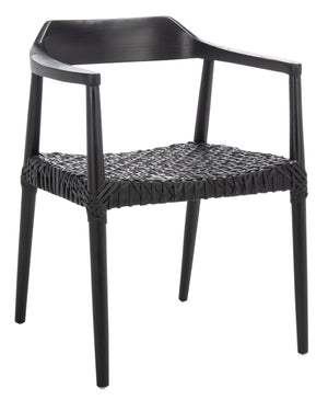 Munro Leather Woven Accent Chair Black (Sungkai Wood Frame) / Black (Leather Seat) Wood ACH1005B