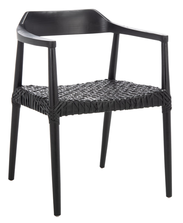 Munro Leather Woven Accent Chair Black (Sungkai Wood Frame) / Black (Leather Seat) Wood ACH1005B