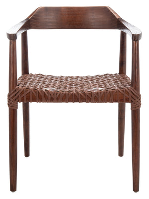 Munro Leather Woven Accent Chair Walnut (Sungkai Wood Frame) / Cognac (Leather Seat) Wood ACH1005C