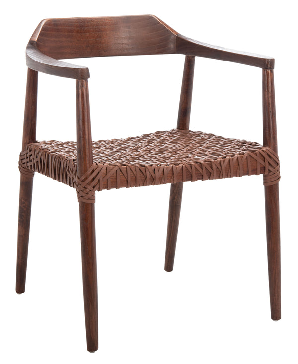 Munro Leather Woven Accent Chair Walnut (Sungkai Wood Frame) / Cognac (Leather Seat) Wood ACH1005C