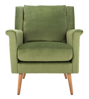 Astrid Mid Century Arm Chair - Chic Velvet Upholstered Design with Solid Oak Legs for Modern Living Rooms