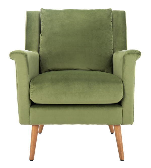 Astrid Mid Century Arm Chair - Chic Velvet Upholstered Design with Solid Oak Legs for Modern Living Rooms