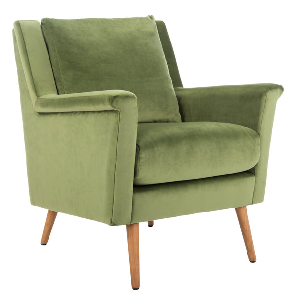 Astrid Mid Century Arm Chair - Chic Velvet Upholstered Design with Solid Oak Legs for Modern Living Rooms