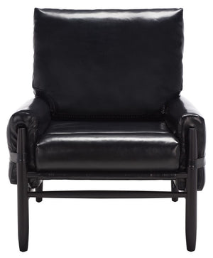 Oslo Mid Century Arm Chair - Luxurious Black Vegan Leather with Natural Oak Spindle Legs