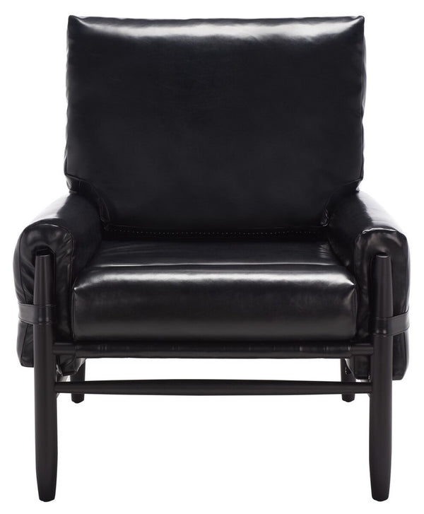 Oslo Mid Century Arm Chair - Luxurious Black Vegan Leather with Natural Oak Spindle Legs