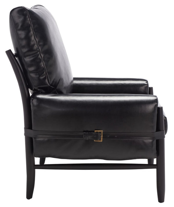Oslo Mid Century Arm Chair - Luxurious Black Vegan Leather with Natural Oak Spindle Legs