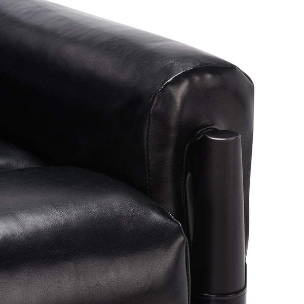 Oslo Mid Century Arm Chair - Luxurious Black Vegan Leather with Natural Oak Spindle Legs