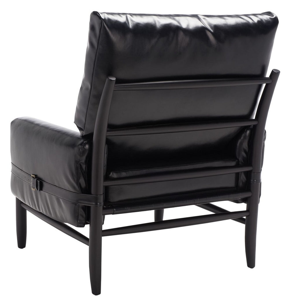 Oslo Mid Century Arm Chair - Luxurious Black Vegan Leather with Natural Oak Spindle Legs