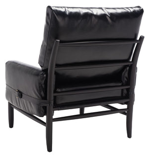 Oslo Mid Century Arm Chair - Luxurious Black Vegan Leather with Natural Oak Spindle Legs