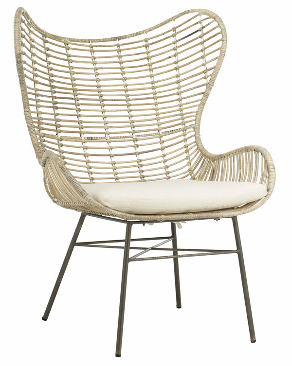 Malia Rattan Wingback Armchair - Stylish White Wash Design for Comfort & Conversation in Living Room