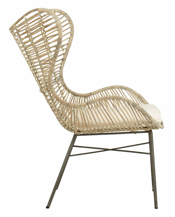 Malia Rattan Wingback Armchair - Stylish White Wash Design for Comfort & Conversation in Living Room