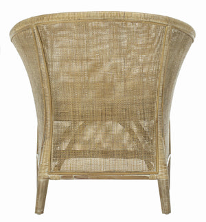 Alexana Rattan Armchair – Modern Comfort with Whitewashed Finish & Linen Cushion for Chic Living Rooms