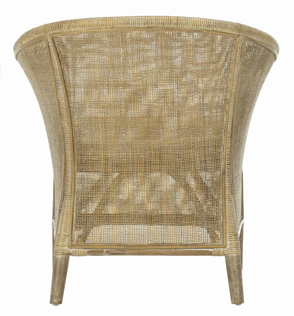 Alexana Rattan Armchair – Modern Comfort with Whitewashed Finish & Linen Cushion for Chic Living Rooms
