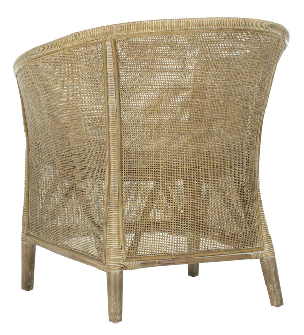 Alexana Rattan Armchair – Modern Comfort with Whitewashed Finish & Linen Cushion for Chic Living Rooms