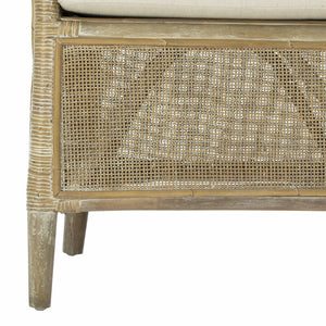 Alexana Rattan Armchair – Modern Comfort with Whitewashed Finish & Linen Cushion for Chic Living Rooms