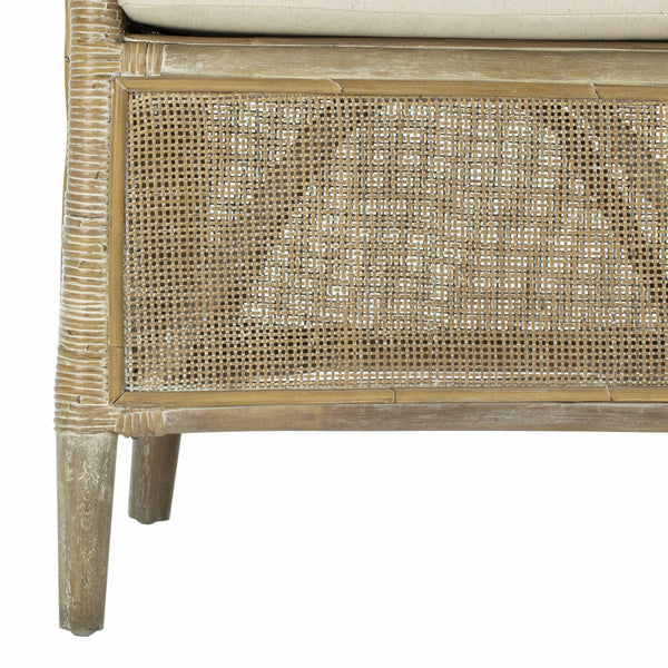 Alexana Rattan Armchair – Modern Comfort with Whitewashed Finish & Linen Cushion for Chic Living Rooms