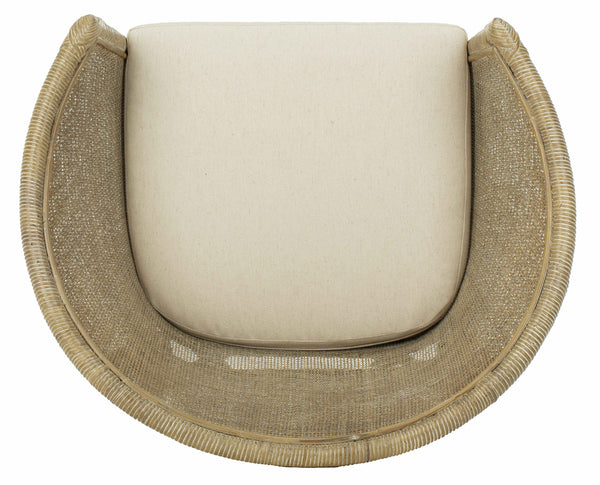 Alexana Rattan Armchair – Modern Comfort with Whitewashed Finish & Linen Cushion for Chic Living Rooms