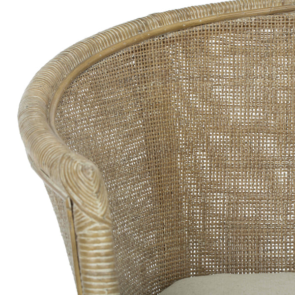 Alexana Rattan Armchair – Modern Comfort with Whitewashed Finish & Linen Cushion for Chic Living Rooms