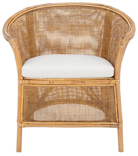 Safavieh Jessica Rattan Accent Chair with Cushion in Honey Brown Wash, White ACH6519A