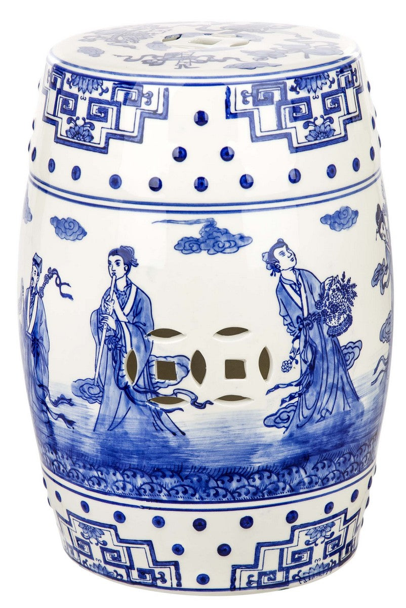 Ocean Jewel Chinoiserie Garden Stool - Elegant Blue Ceramic Accent for Indoor & Outdoor Decor