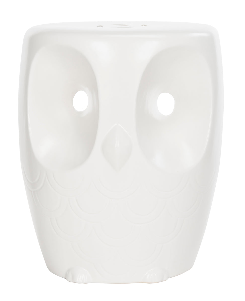 Owl Garden Stool - Whimsical White Ceramic Seating for Kids & Adults, Perfect for Outdoor Spaces!