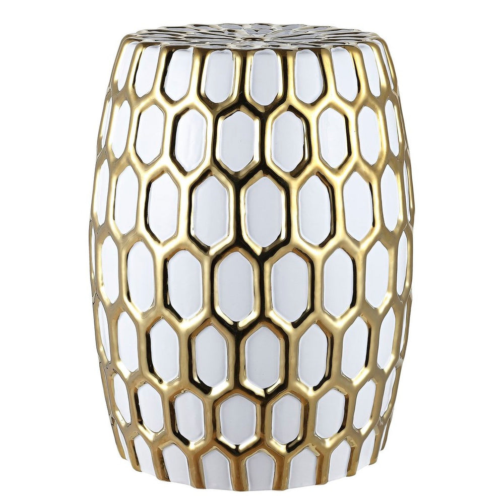 Laili Garden Stool - Bold Art Deco Glamour with Golden Honeycomb Design for Stylish Outdoor Decor