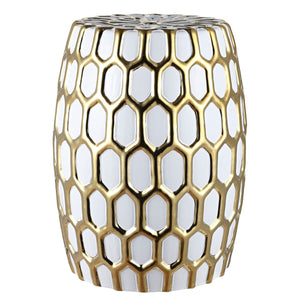 Laili Garden Stool - Bold Art Deco Glamour with Golden Honeycomb Design for Stylish Outdoor Decor