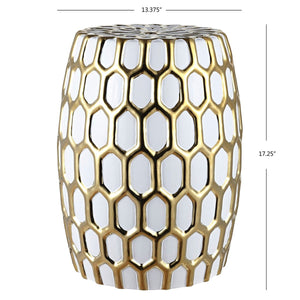 Laili Garden Stool - Bold Art Deco Glamour with Golden Honeycomb Design for Stylish Outdoor Decor