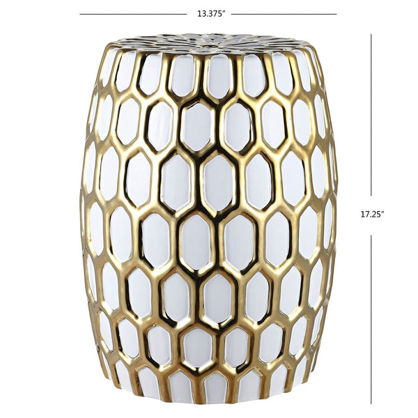 Laili Garden Stool - Bold Art Deco Glamour with Golden Honeycomb Design for Stylish Outdoor Decor