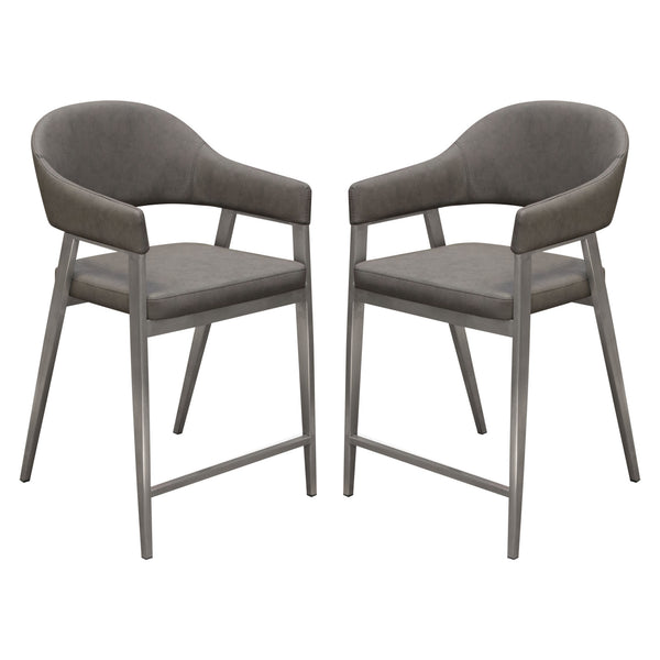 Adele Set of Two Counter Height Chairs in Grey Leatherette w/ Brushed Stainless Steel Leg by Diamond Sofa