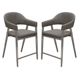 Adele Set of Two Counter Height Chairs in Grey Leatherette w/ Brushed Stainless Steel Leg