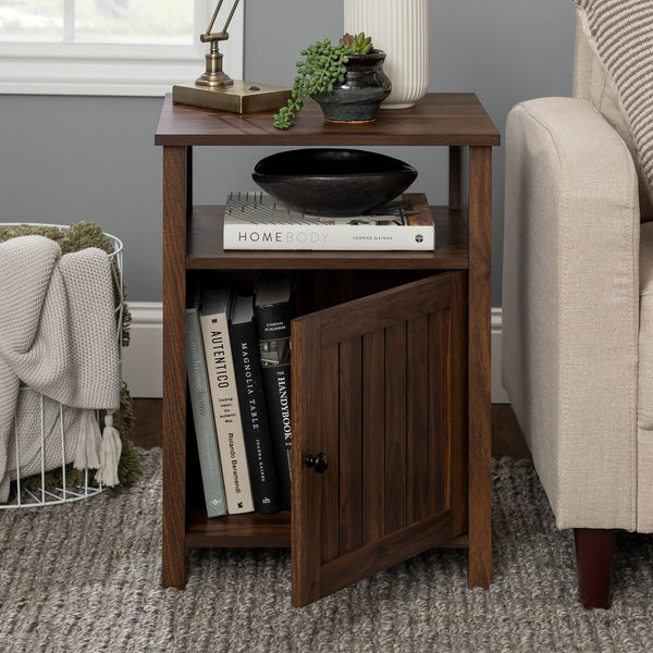 18" Grooved Door Side Table Dark Walnut