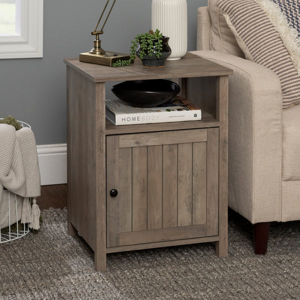 18" Grooved Door Side Table Grey Wash