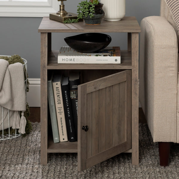 18" Grooved Door Side Table Grey Wash