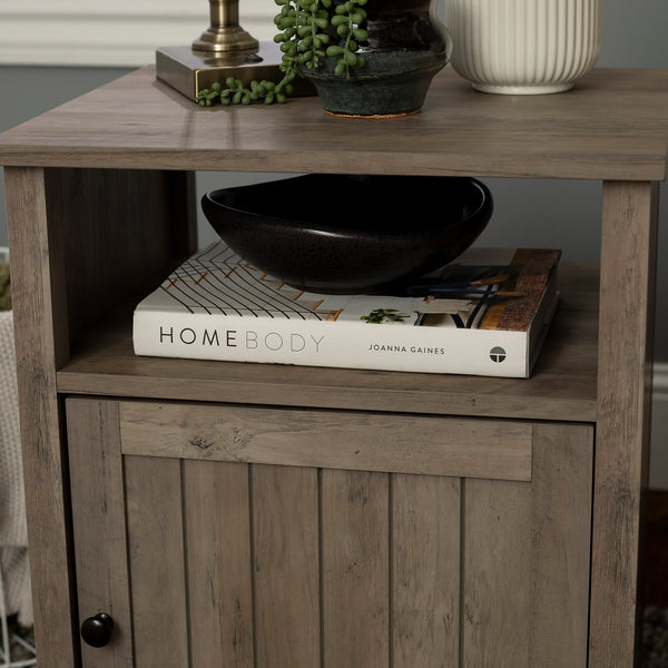 18" Grooved Door Side Table Grey Wash