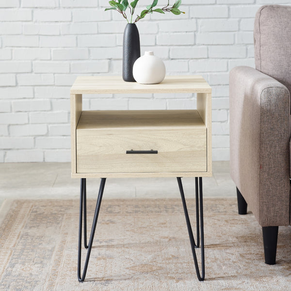 Walker Edison Croft Hairpin Leg 1 Drawer Side Table Set XIIXR AF18CRFSTBH-2PK