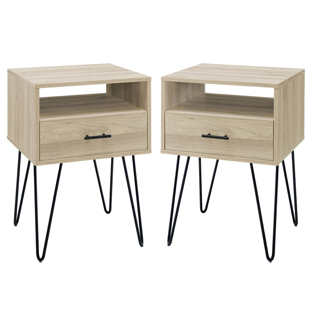Walker Edison Croft Hairpin Leg 1 Drawer Side Table Set XIIXR AF18CRFSTBH-2PK