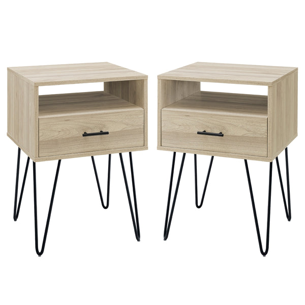 Walker Edison Croft Hairpin Leg 1 Drawer Side Table Set XIIXR AF18CRFSTBH-2PK