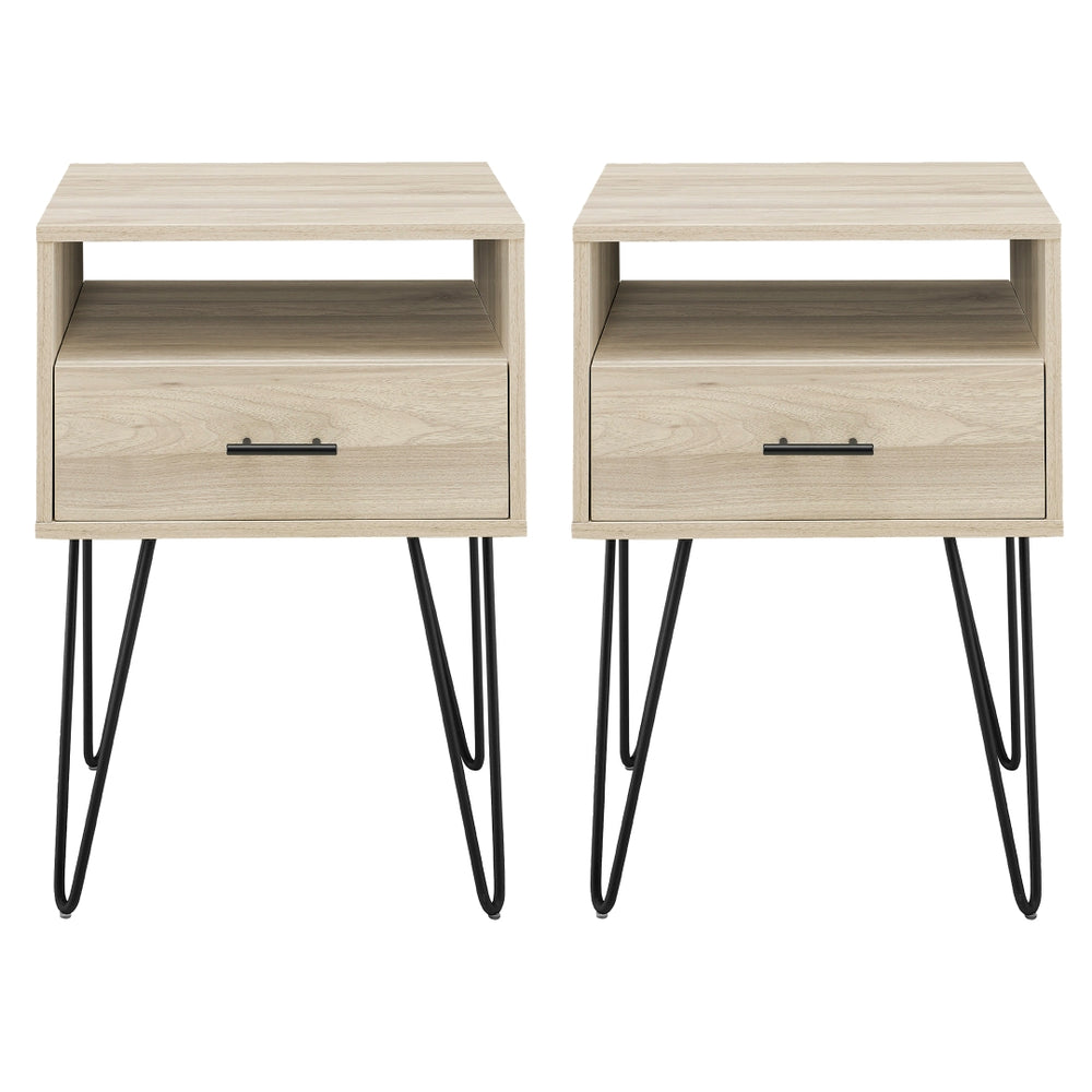 Walker Edison Croft Hairpin Leg 1 Drawer Side Table Set XIIXR AF18CRFSTBH-2PK