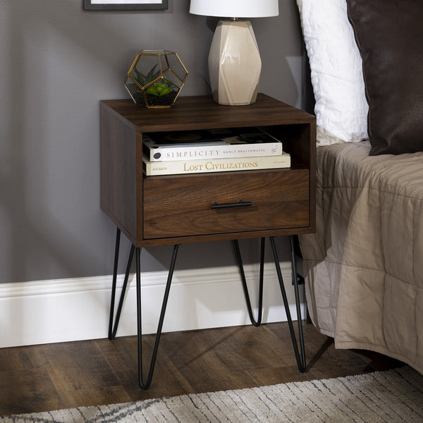 18" Modern Side Table with Single Drawer and Hairpin Legs for Stylish Storage in Any Room
