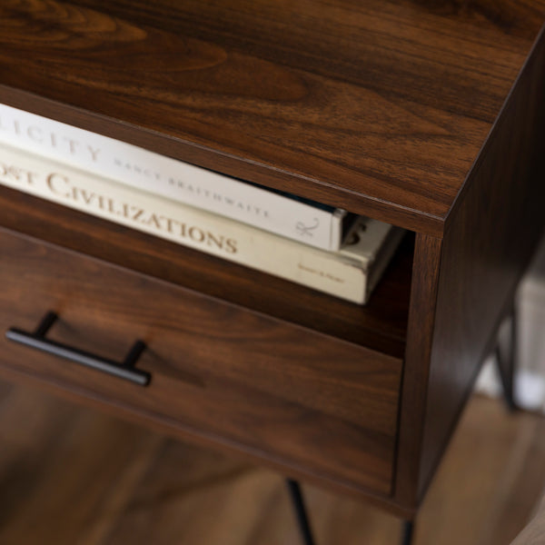 18" Modern Side Table with Single Drawer and Hairpin Legs for Stylish Storage in Any Room