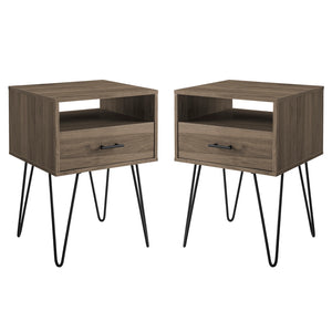 Walker Edison Croft Hairpin Leg 1 Drawer Side Table Set XIIXR AF18CRFSTSG-2PK