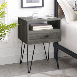 18" Modern Side Table with Single Drawer and Hairpin Legs for Stylish Storage in Any Room