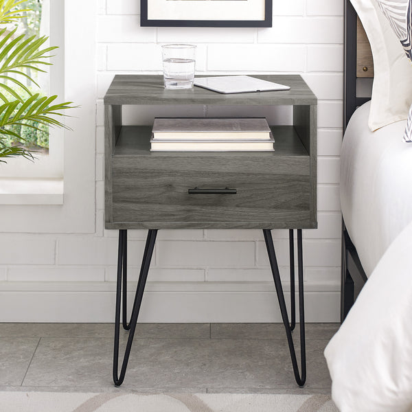 18" Modern Side Table with Single Drawer and Hairpin Legs for Stylish Storage in Any Room