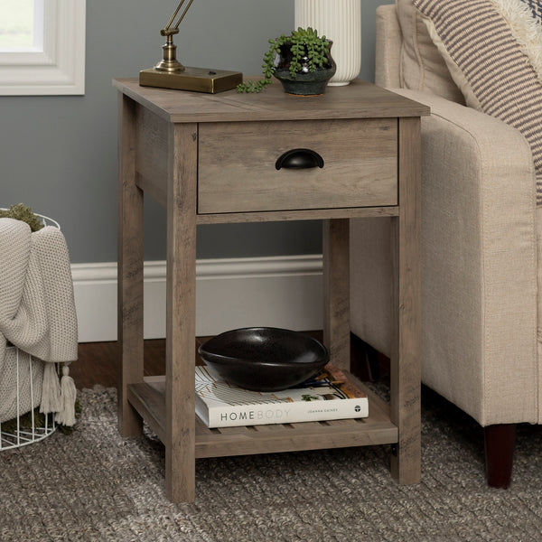 18" Country Single Drawer Side Table Grey Wash