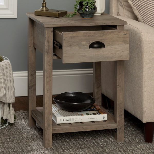 18" Country Single Drawer Side Table Grey Wash