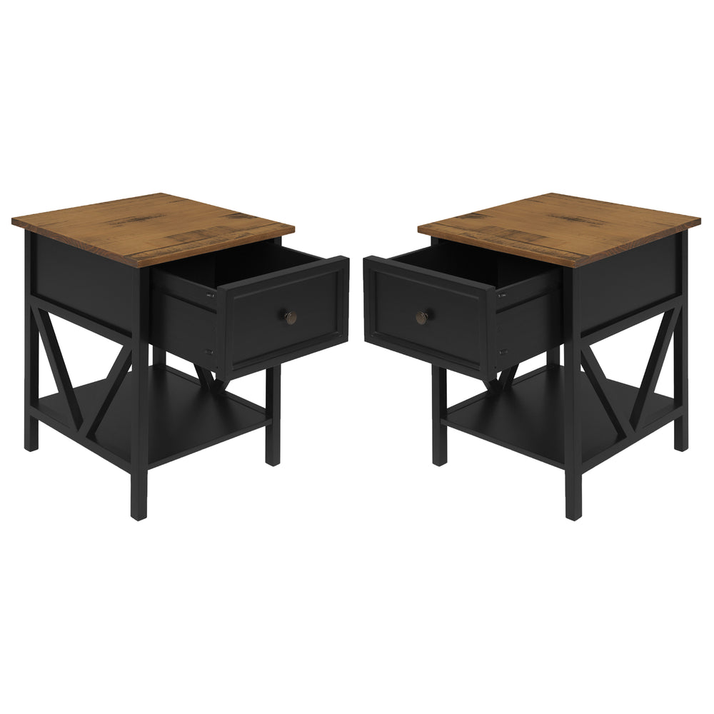 Walker Edison Rustic V-Frame Side Table Set XIIXR AF19NATSTBRO-2PK