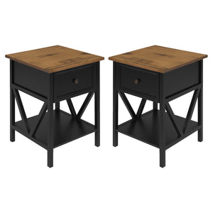 Walker Edison Rustic V-Frame Side Table Set XIIXR AF19NATSTBRO-2PK